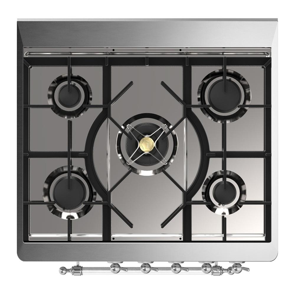 ILVE UM30NR3MGCLP Majestic III 30 inch Dual Fuel Range with 5 Black Brass Burners, Dual Function Burner up to 25,000 BTU (Liquid Propane, Triple Glass Door, Graphite Matte, Chrome)