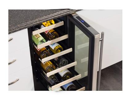 15" High Efficiency Single Zone Wine Cellar - Stainless Frame Glass Door - Left Hinge