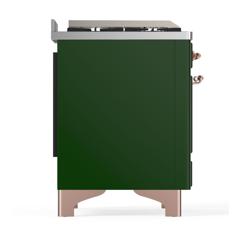 ILVE UM48FQNR3EGPLP Majestic III 48 inch Dual Fuel Range with 8 Burners and Griddle, Dual Function Burner up to 25,000 BTU (Liquid Propane, Solid Door, Emerald Green, Copper)