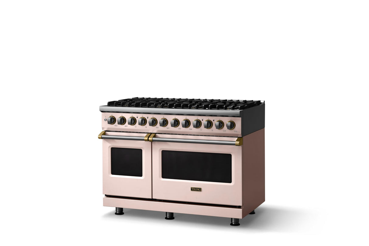 48"W. Dual Fuel Range (Burner: 8b, Finish: Blush, Trim: Brushed Brass, Fuel: Propane)