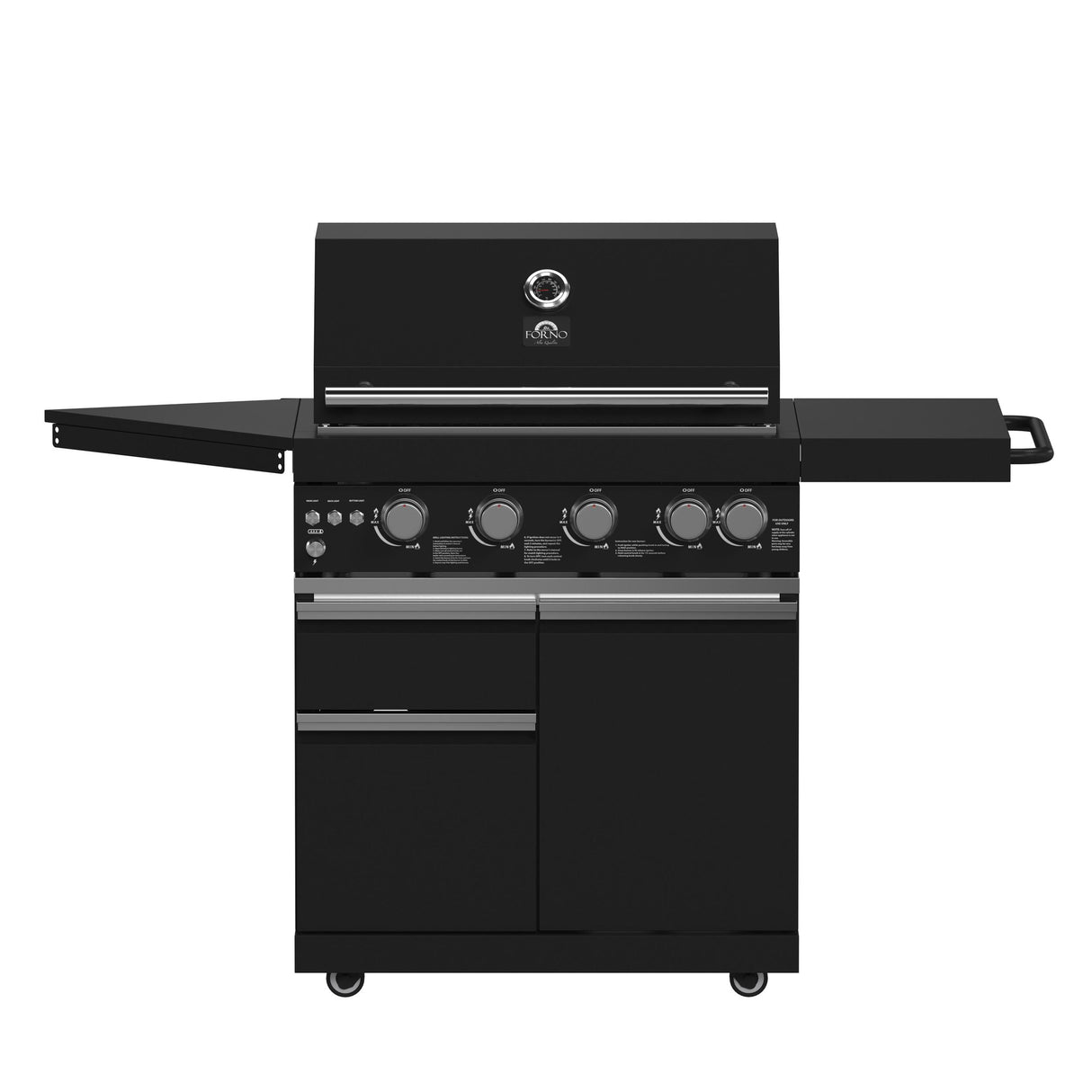 Forno All Aperto 62,600 BTU BBQ, 3 Stainless Steel Burners, Infrared Burners, Sink Module, Black Sintered Stone Countertops, Bar and Beverage Center