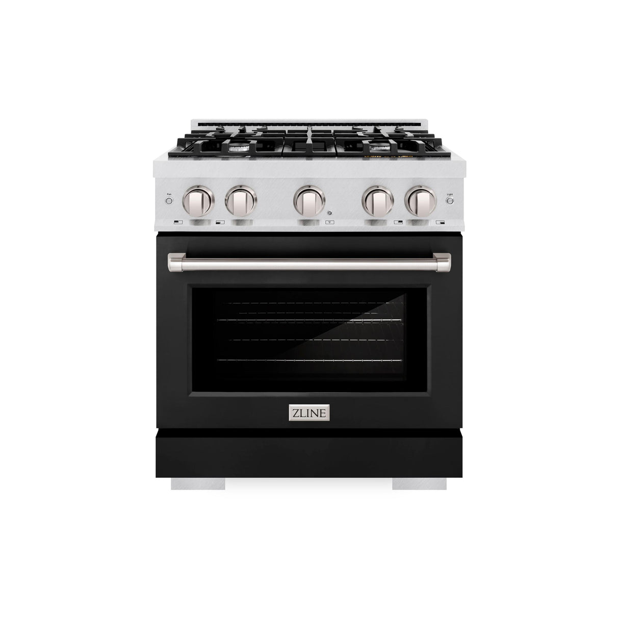 ZLINE 30 in. 4.2 cu. ft. Select Dual Fuel Range with 4 Burner Gas Cooktop and Electric Convection Oven in DuraSnow' Stainless Steel with Black Matte Door (HDRS-BLM-30)