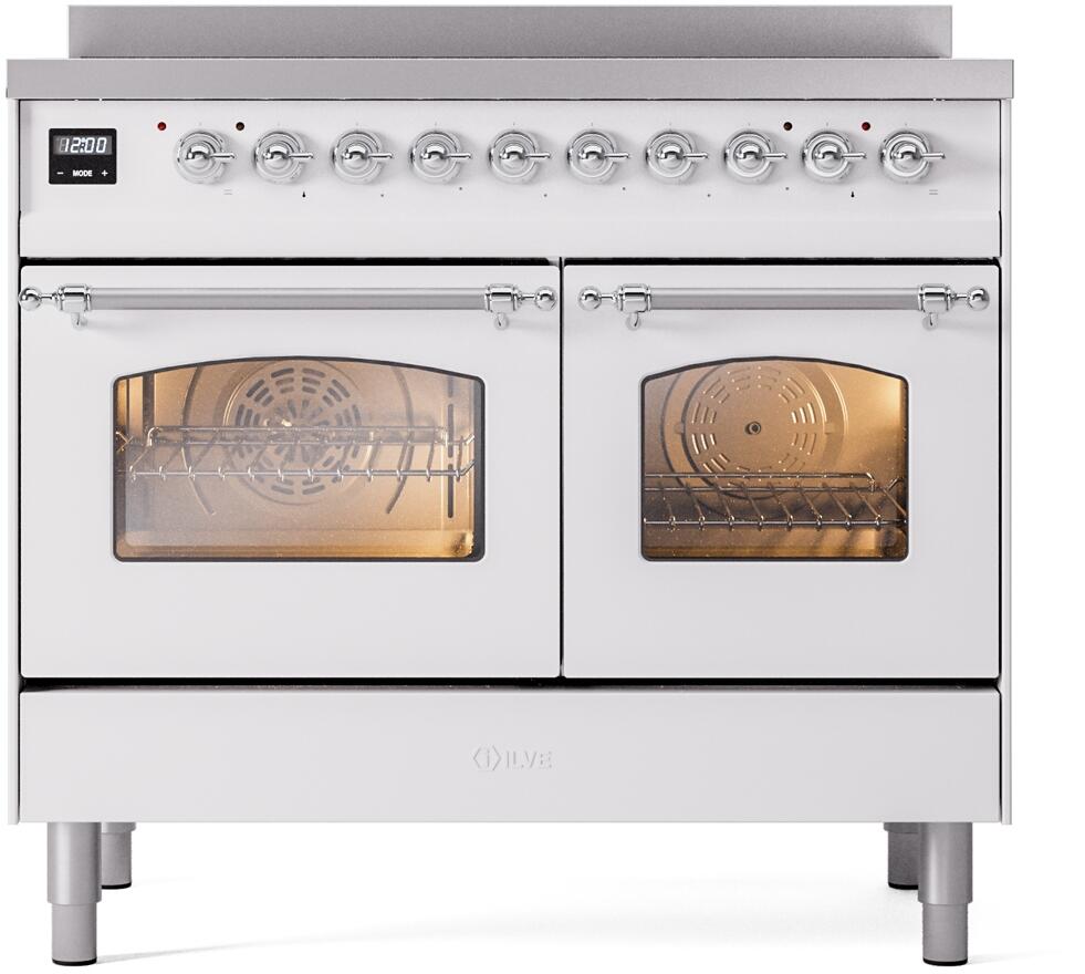 Nostalgie II 40 Inch Electric Freestanding Range in White with Chrome Trim