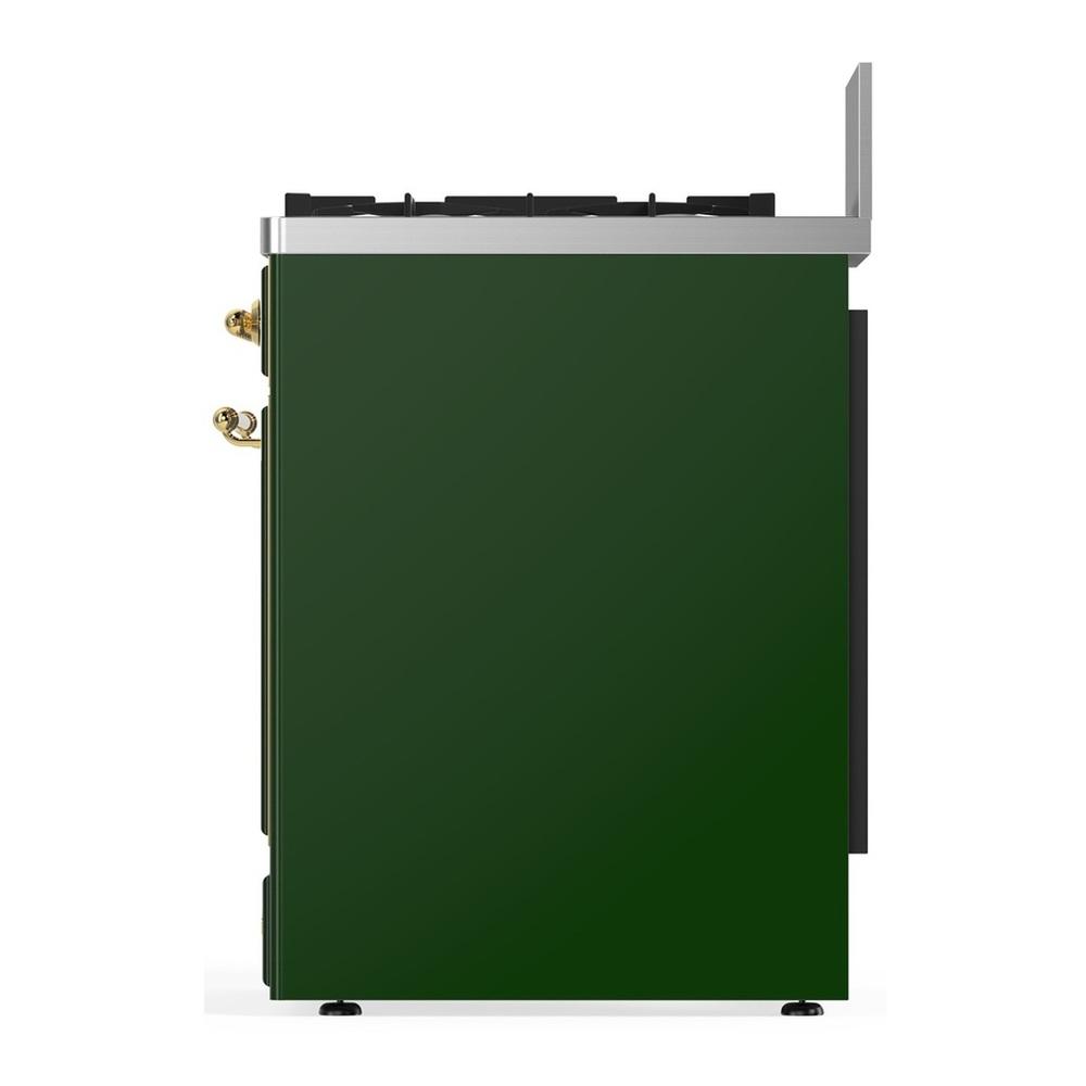 ILVE UM30NR3EGG Majestic III 30 inch Dual Fuel Range with 5 Black Brass Burners, Dual Function Burner up to 25,000 BTU (Natural Gas, Triple Glass Door, Emerald Green, Brass)