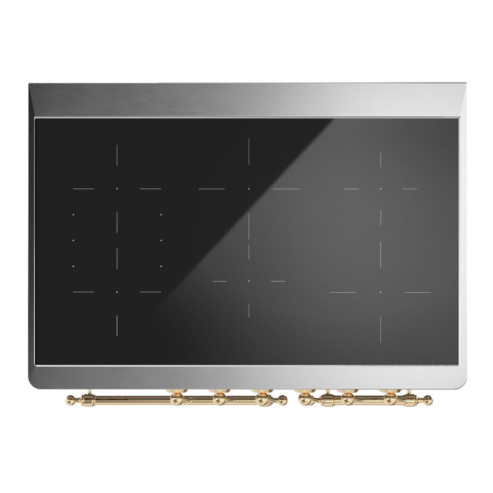 ILVE UMDIB40QNR3BKG Majestic III 40 inch Induction Range with 6 Elements, 3.82 cu. ft. Total Oven Capacity (Solid Door, Glossy Black, Brass)