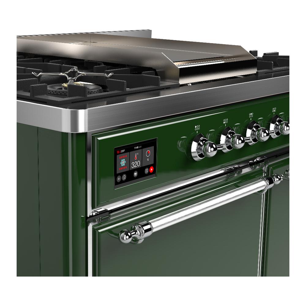 ILVE UMD40FQNR3EGC Majestic III 40 inch Dual Fuel Range with 6 Burners and Griddle, Dual Function Burner up to 25,000 BTU (Natural Gas, Solid Door, Emerald Green, Chrome)