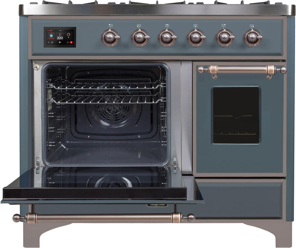 Majestic II 40 Inch Dual Fuel Natural Gas Freestanding Range in Blue Grey with Bronze Trim