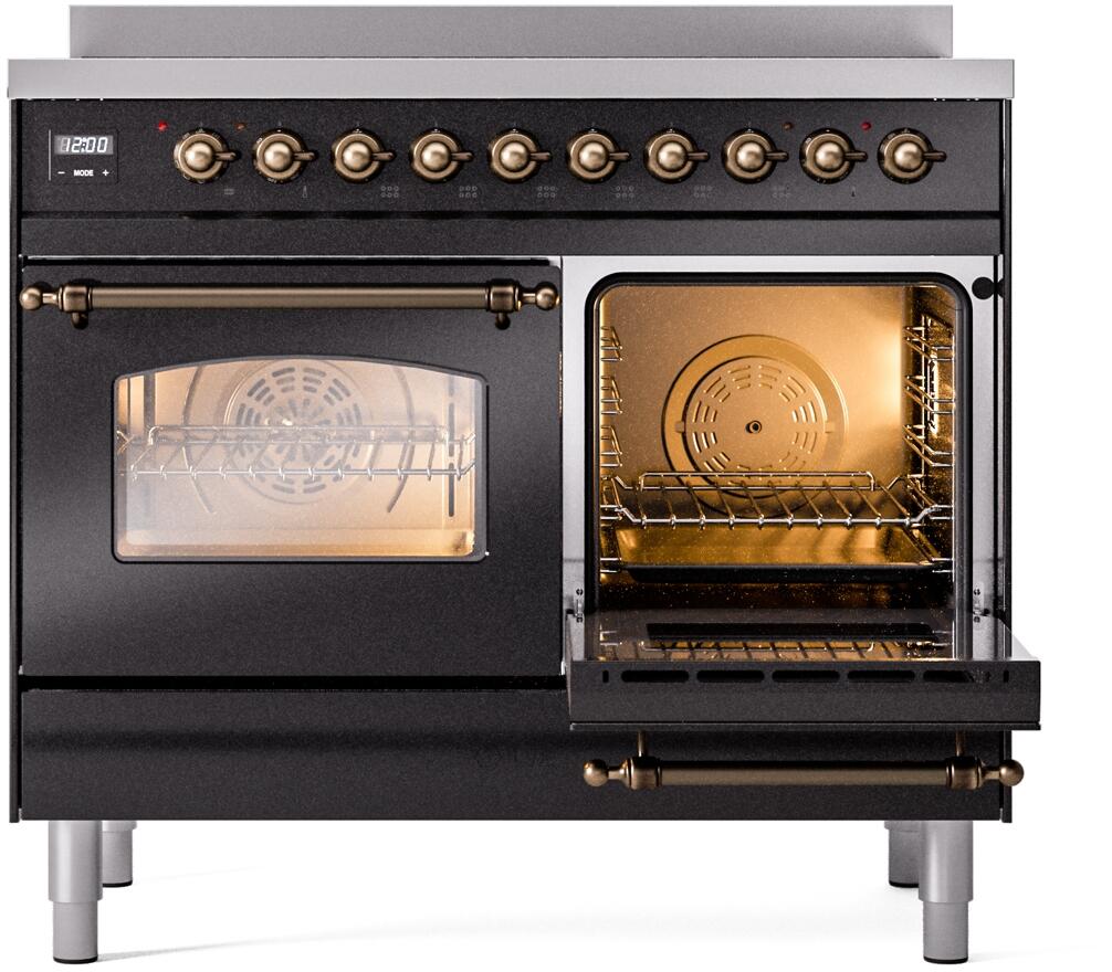 Nostalgie II 40 Inch Electric Freestanding Range in Glossy Black with Bronze Trim