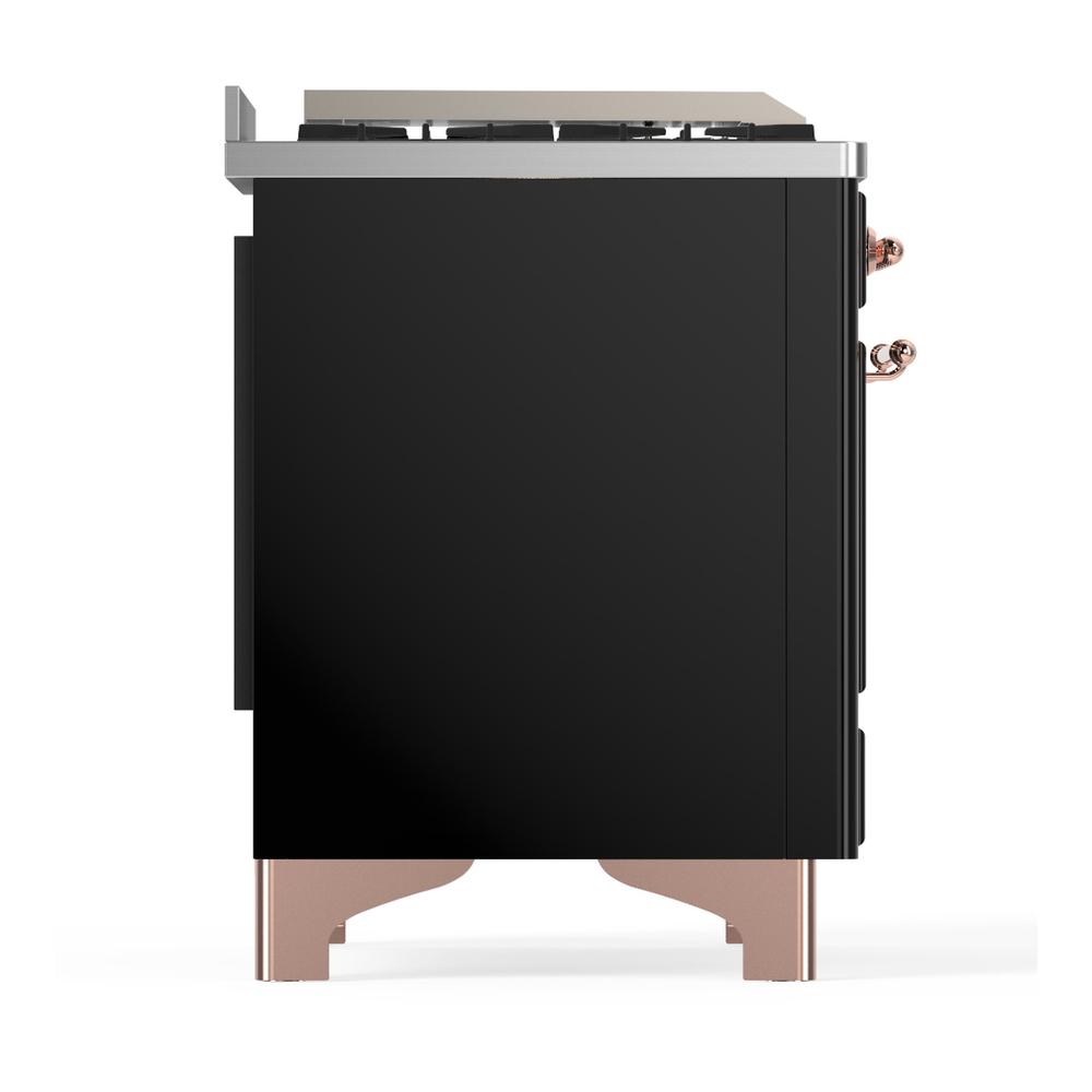 ILVE UM60FSNR3BKP Majestic III 60 inch Dual Fuel Range with 7 Burners, Griddle and French Top, Dual Function Burner with up to 25,000 BTU (Natural Gas, Triple Glass Door, Glossy Black, Copper)