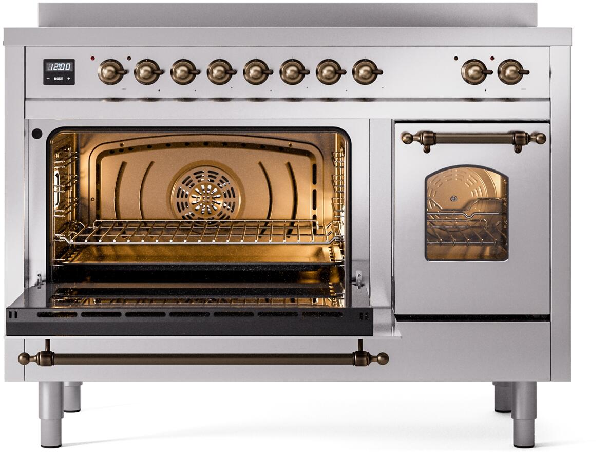 Nostalgie II 48 Inch Electric Freestanding Range in Stainless Steel with Bronze Trim