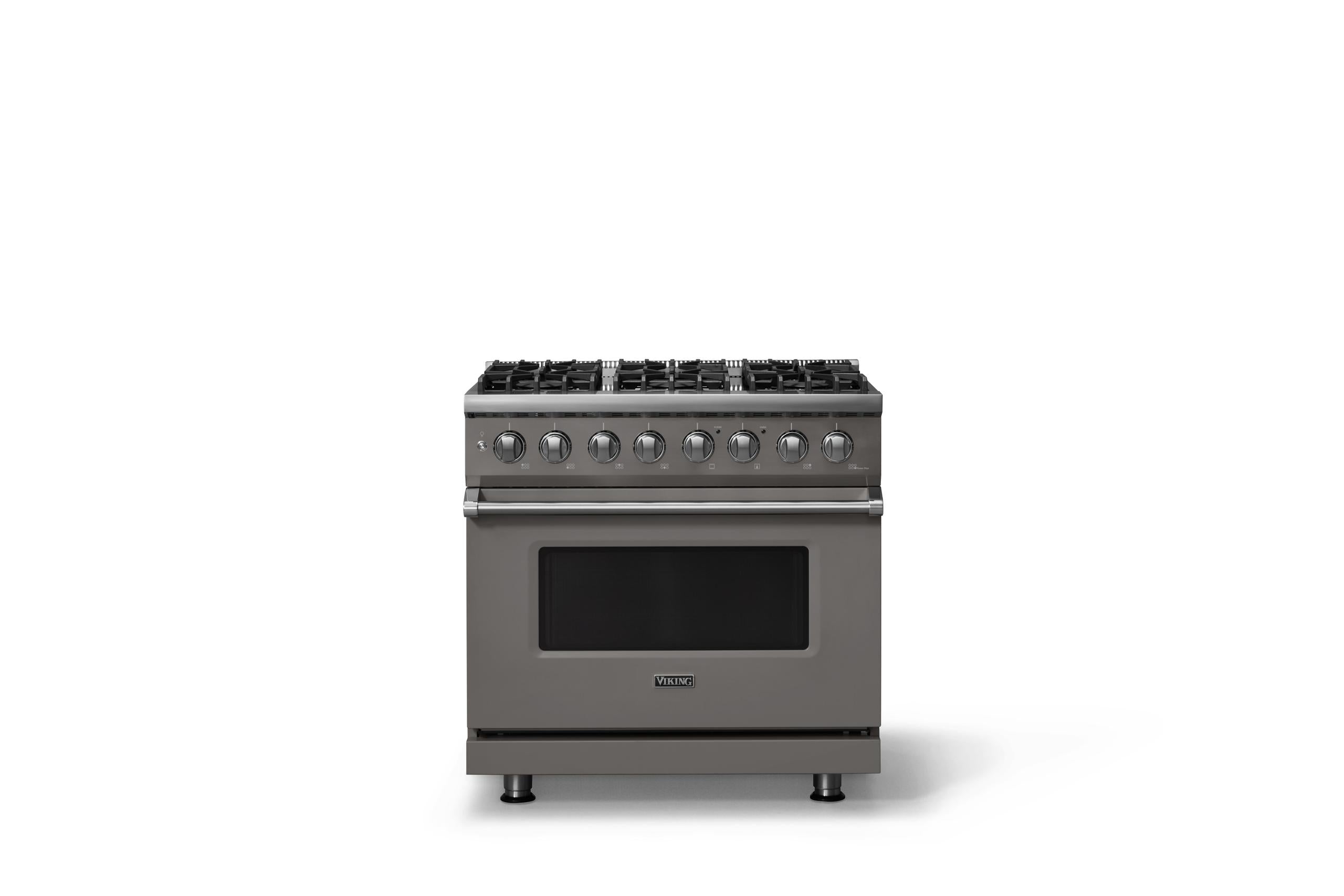 36"W. Dual Fuel Range (Burner: 6b, Finish: Damascus Gray, Trim: Polished Chrome, Fuel: Propane)