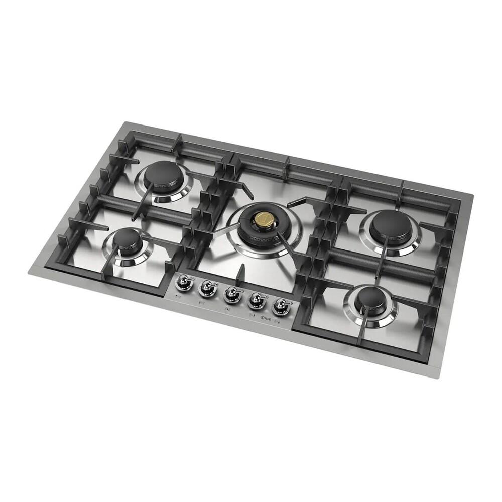 ILVE UHCPT95NSSC Nostalgie II 36 inch Built-In Gas Cooktop with Total Black Brass Burners, in Stainless Steel (5 Sealed Burners, Natural Gas, Chrome)