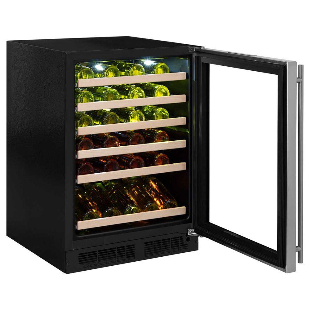 24-In Built-In High Efficiency Single Zone Wine Refrigerator with Door Style - Stainless Steel Frame Glass, Door Swing - Right