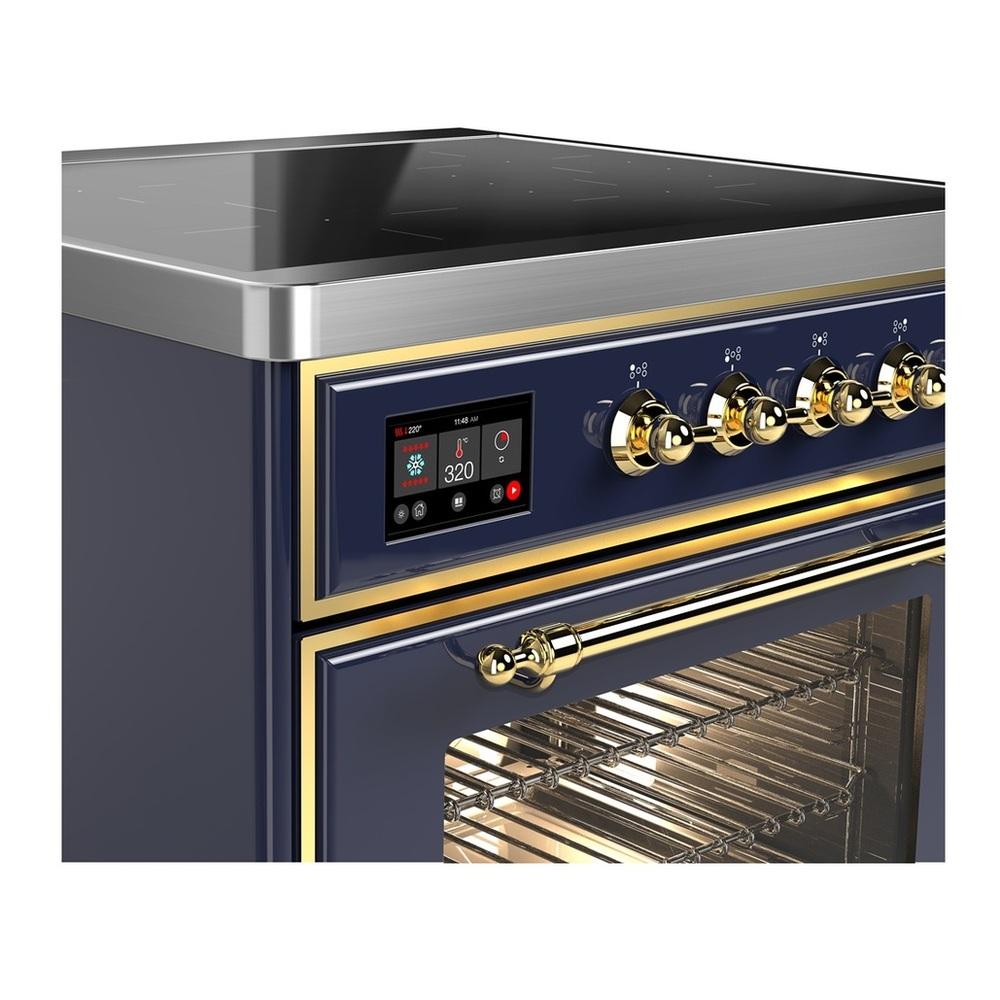ILVE UMIB30NR3MBG Majestic III 30 inch Induction Range with 4 Elements, 4 cu. ft. Oven Capacity (Triple Glass Door, Midnight Blue, Brass)