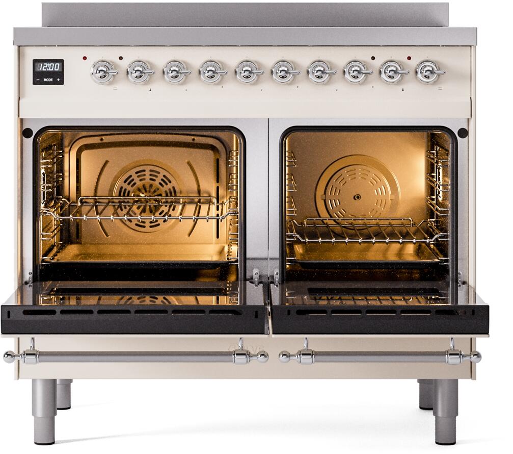 Nostalgie II 40 Inch Electric Freestanding Range in Antique White with Chrome Trim