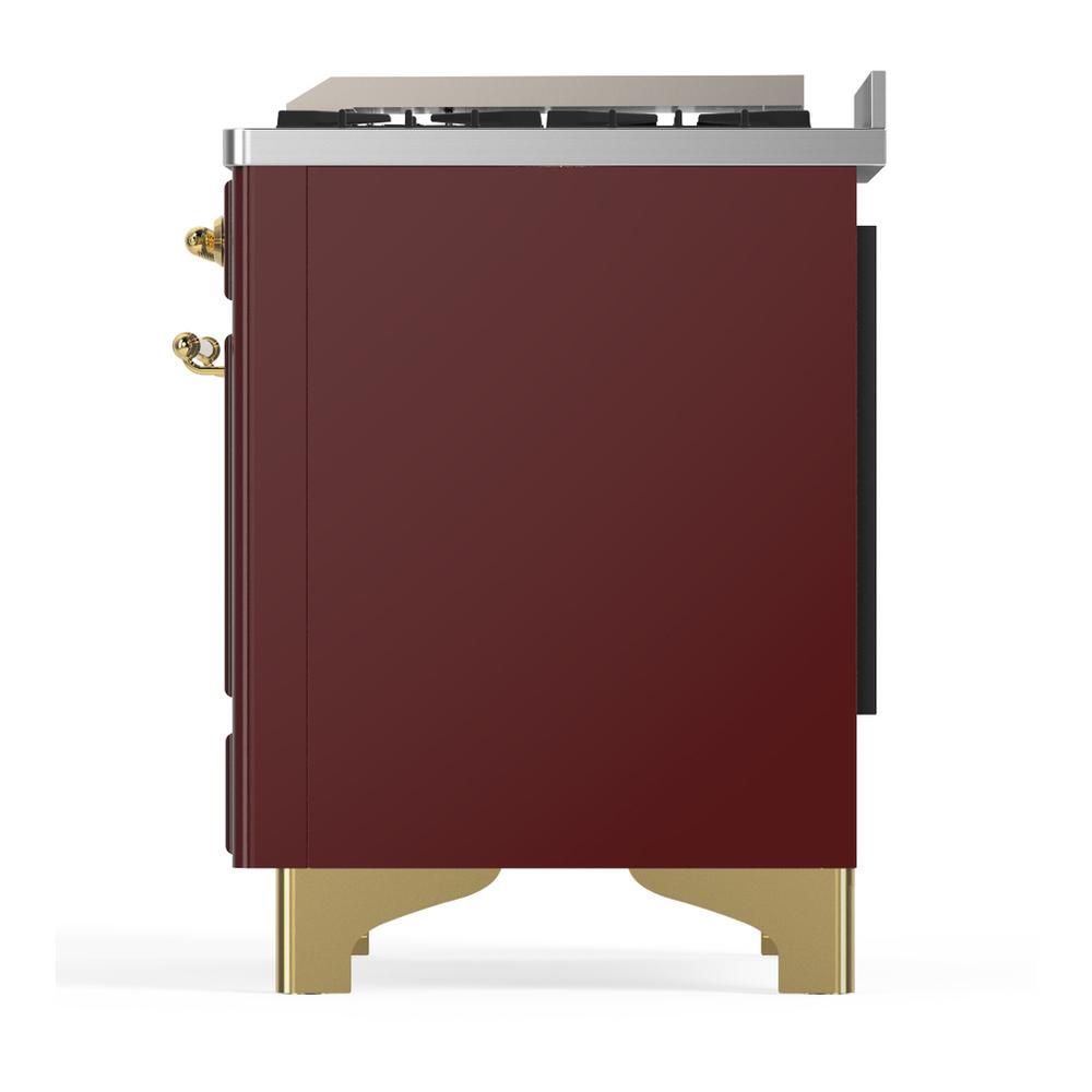 ILVE UM60FQNR3BUG Majestic III 60 inch Dual Fuel Range with 9 Burners and Griddle, Dual Function Burner up to 25,000 BTU (Natural Gas, Solid Door, Burgundy, Brass)