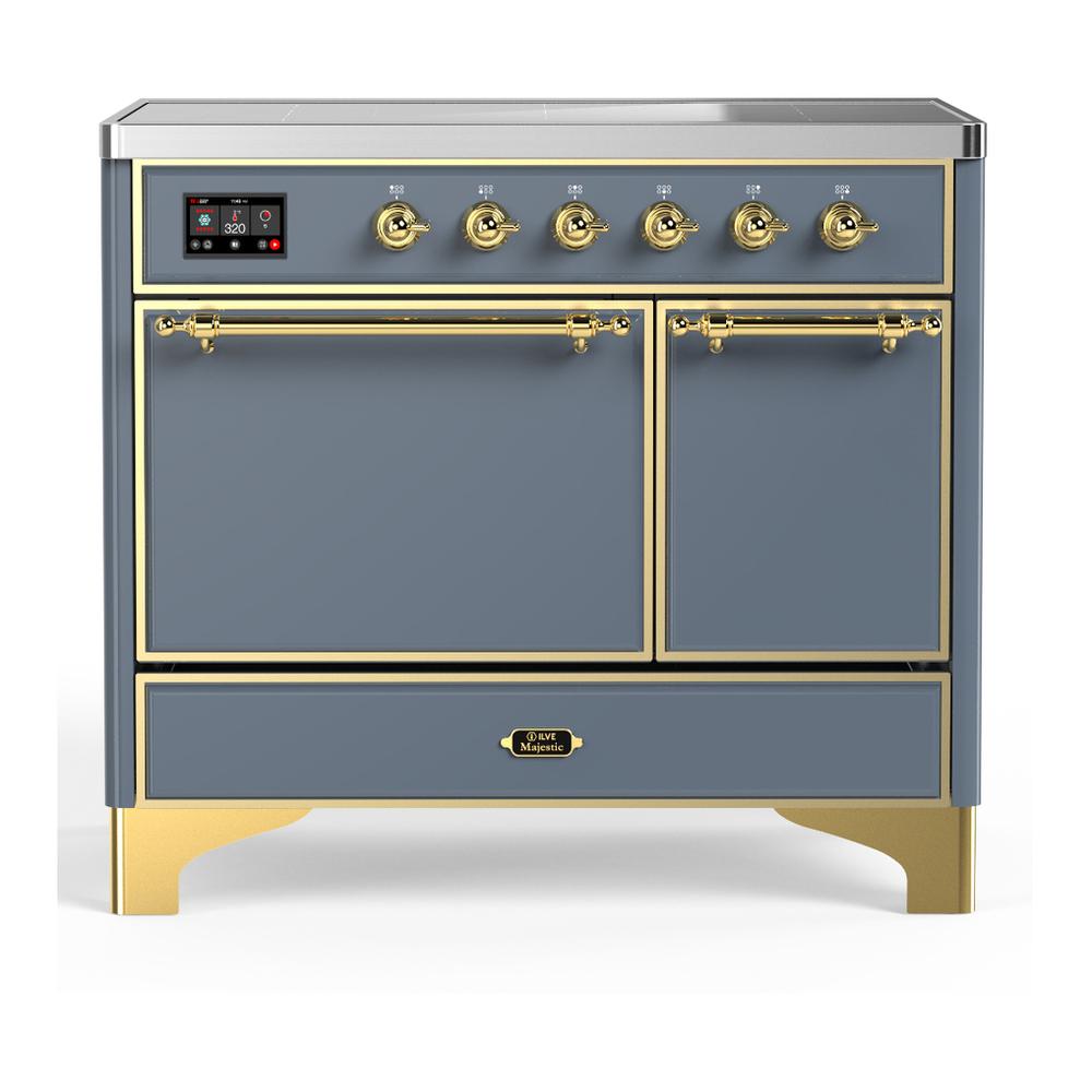 ILVE UMDIB40QNR3BGG Majestic III 40 inch Induction Range with 6 Elements, 3.82 cu. ft. Total Oven Capacity (Solid Door, Blue Grey, Brass)