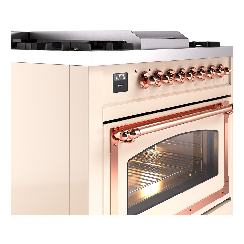 ILVE UN36FNMPAWP Nostalgie II Noblesse 36 inch Dual Fuel Range (Natural Gas, Triple Glass Door, Antique White, Copper)