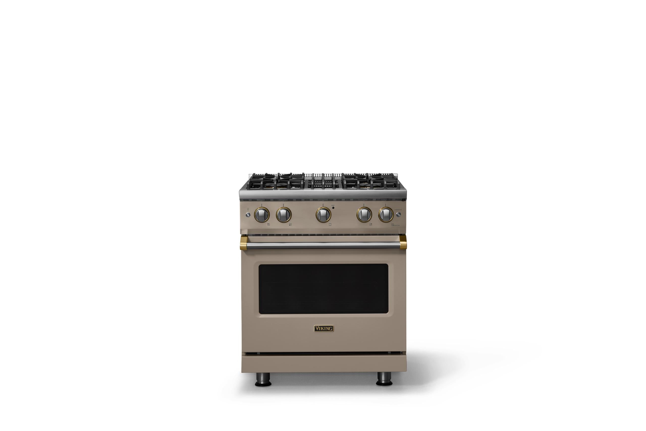 30"W. Sealed Burner Gas Range (Finish: Nantucket, Trim: Brushed Brass, Fuel: Propane)