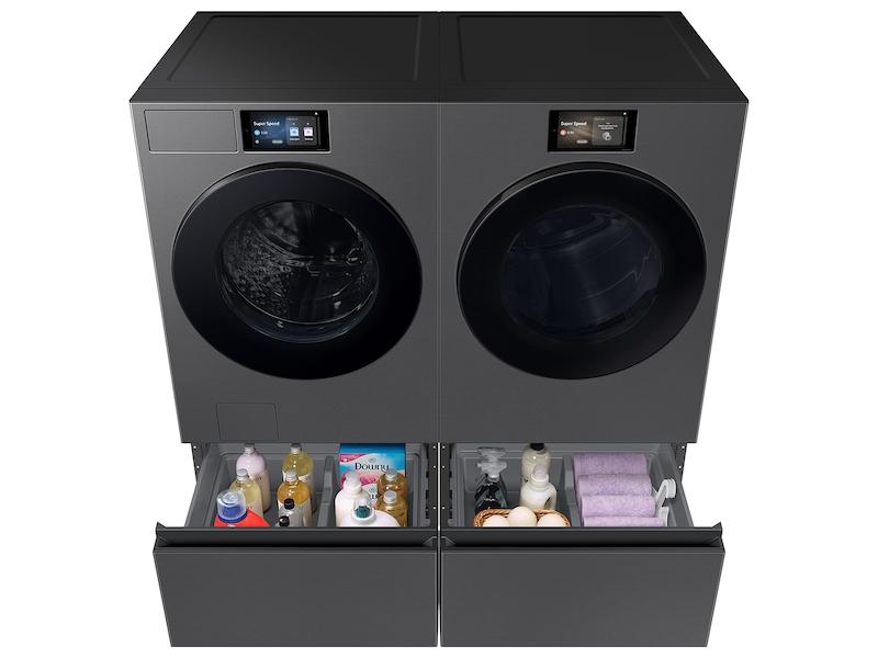 Bespoke 27" Wide Laundry Pedestal with Storage Drawer in Dark Steel