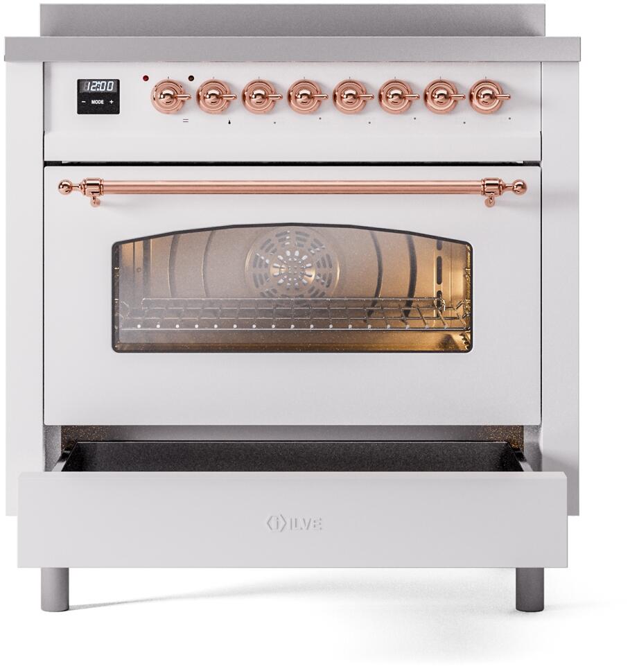 Nostalgie II 36 Inch Electric Freestanding Range in White with Copper Trim