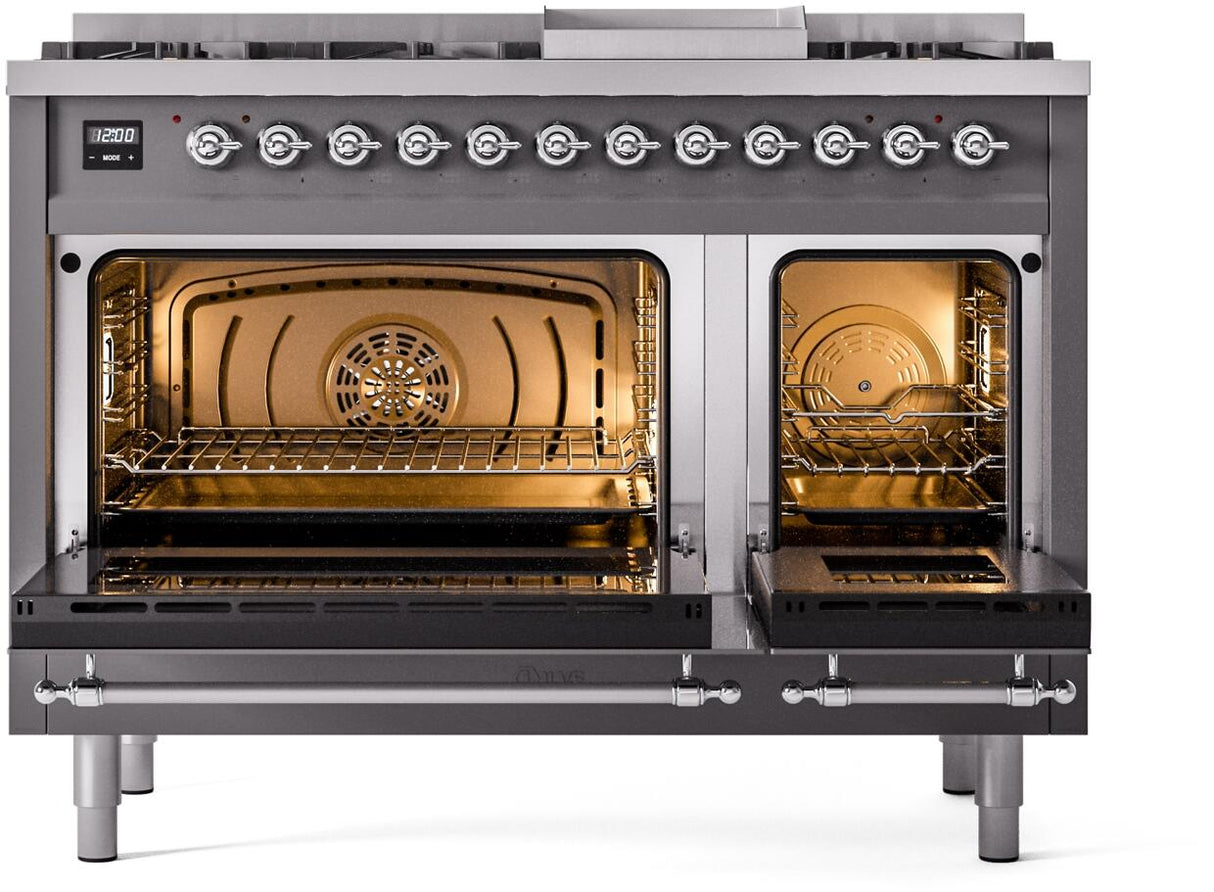 Nostalgie II 48 Inch Dual Fuel Liquid Propane Freestanding Range in Matte Graphite with Chrome Trim