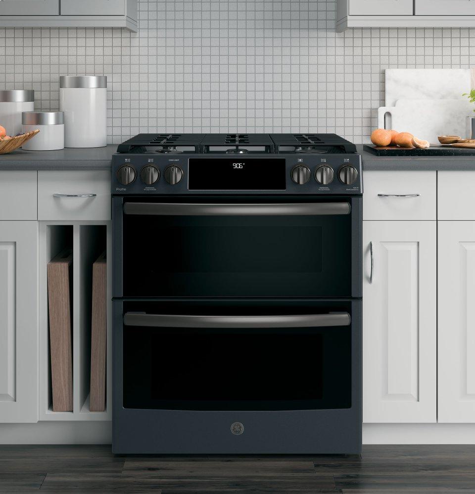 GE Profile™ 30" Smart Slide-In Front-Control Gas Double Oven Convection Range