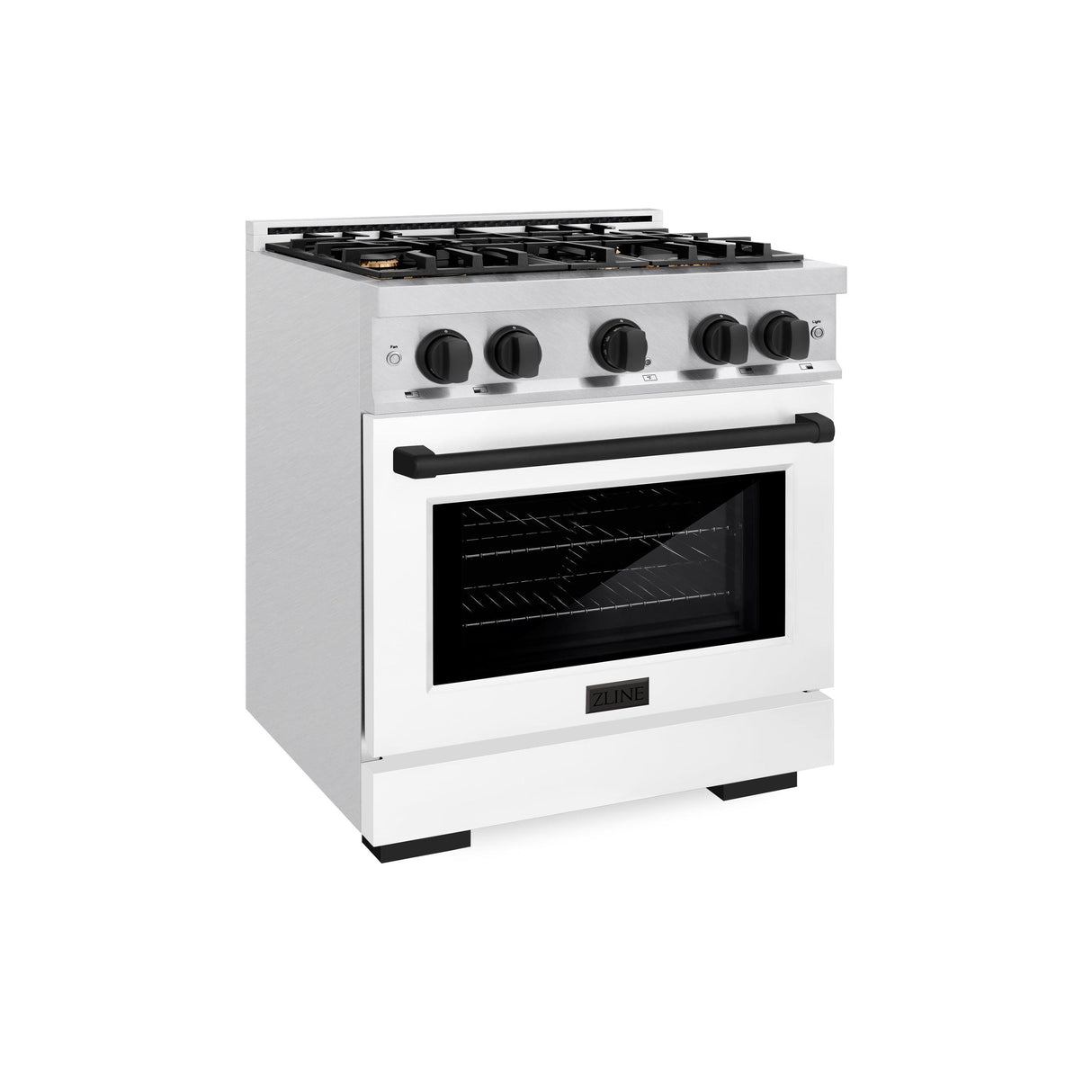 ZLINE Autograph Edition 30 in. 4.2 cu. ft. Select Dual Fuel Range with 4 Burner Gas Cooktop and Electric Convection Oven in DuraSnow' Stainless Steel with White Matte Door and Matte Black Accents (HDRSZ-WM-30-MB)