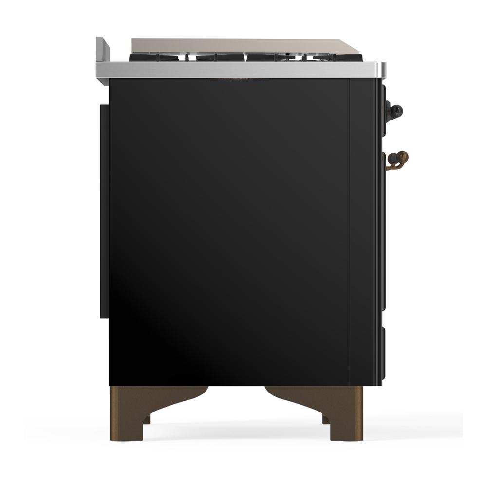 ILVE UM36FNR3BKBLP Majestic III 36 inch Dual Fuel Range with 6 Black Brass Burners and Griddle, Dual Function Burner up to 25,000 BTU (Triple Glass Door, Glossy Black, Burnished, Liquid Propane)