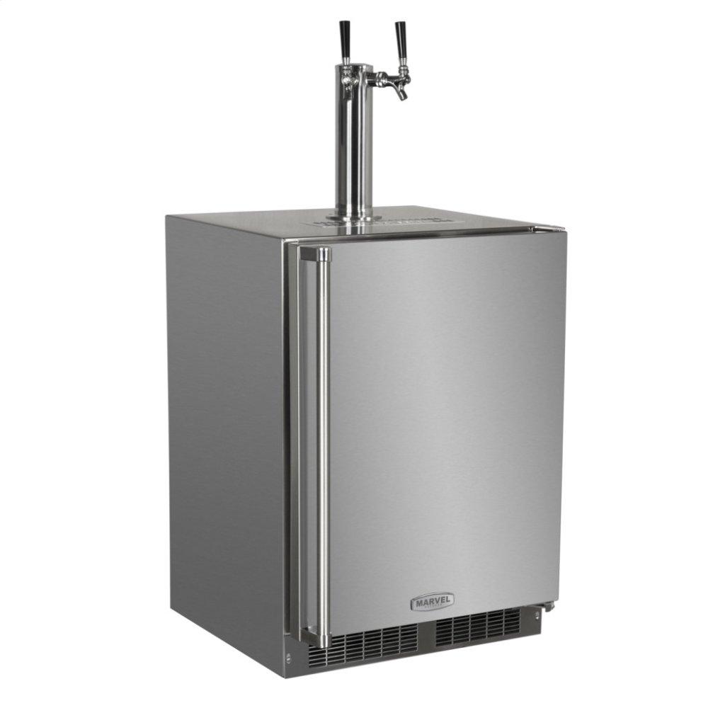 Outdoor 24" Twin Tap Built In Beer Dispenser with Stainless Steel Door - Solid Stainless Steel Door With Lock - Right Hinge