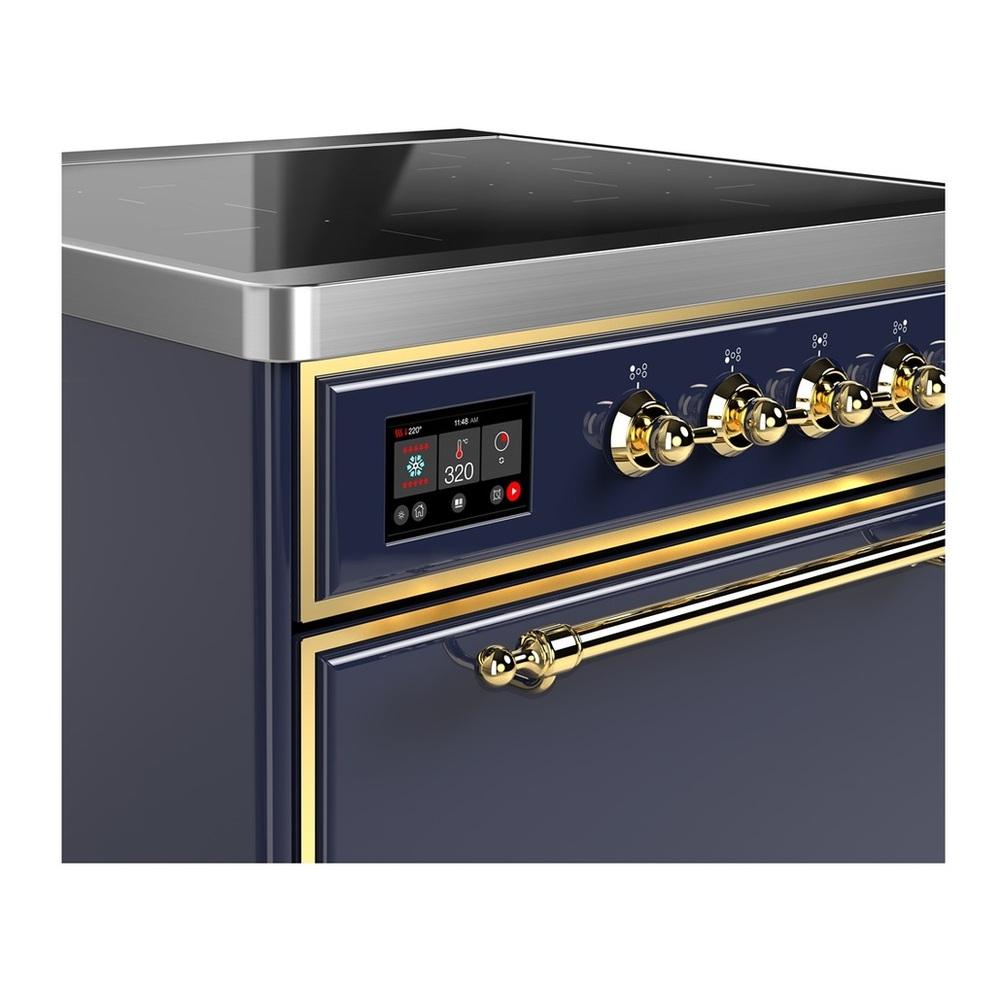 ILVE UMIB30QNR3MBG Majestic III 30 inch Induction Range with 4 Elements, 4 cu. ft. Oven Capacity (Solid Door, Midnight Blue, Brass)