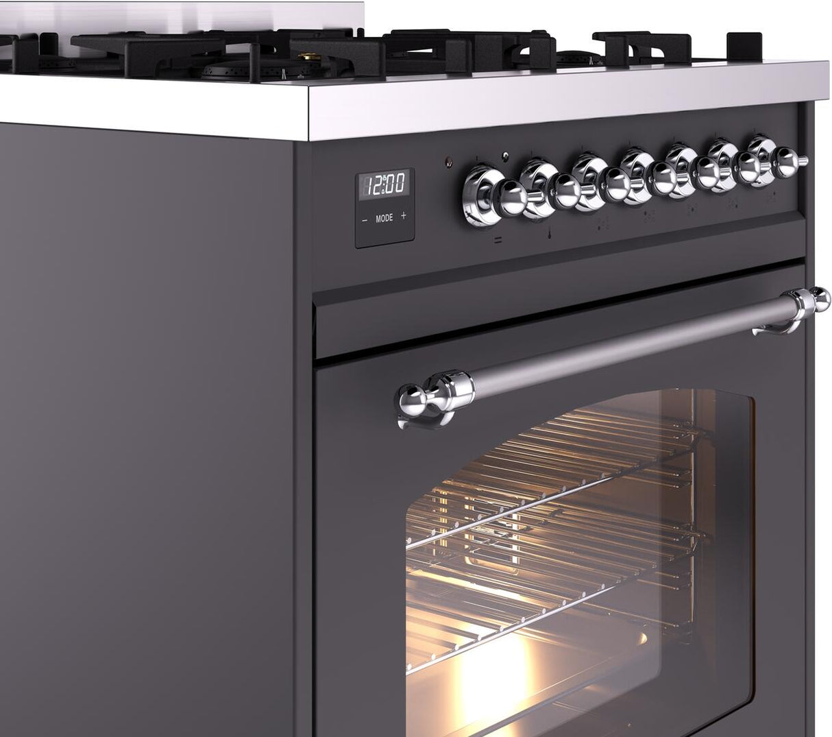 Nostalgie II 30 Inch Dual Fuel Natural Gas Freestanding Range in Matte Graphite with Chrome Trim