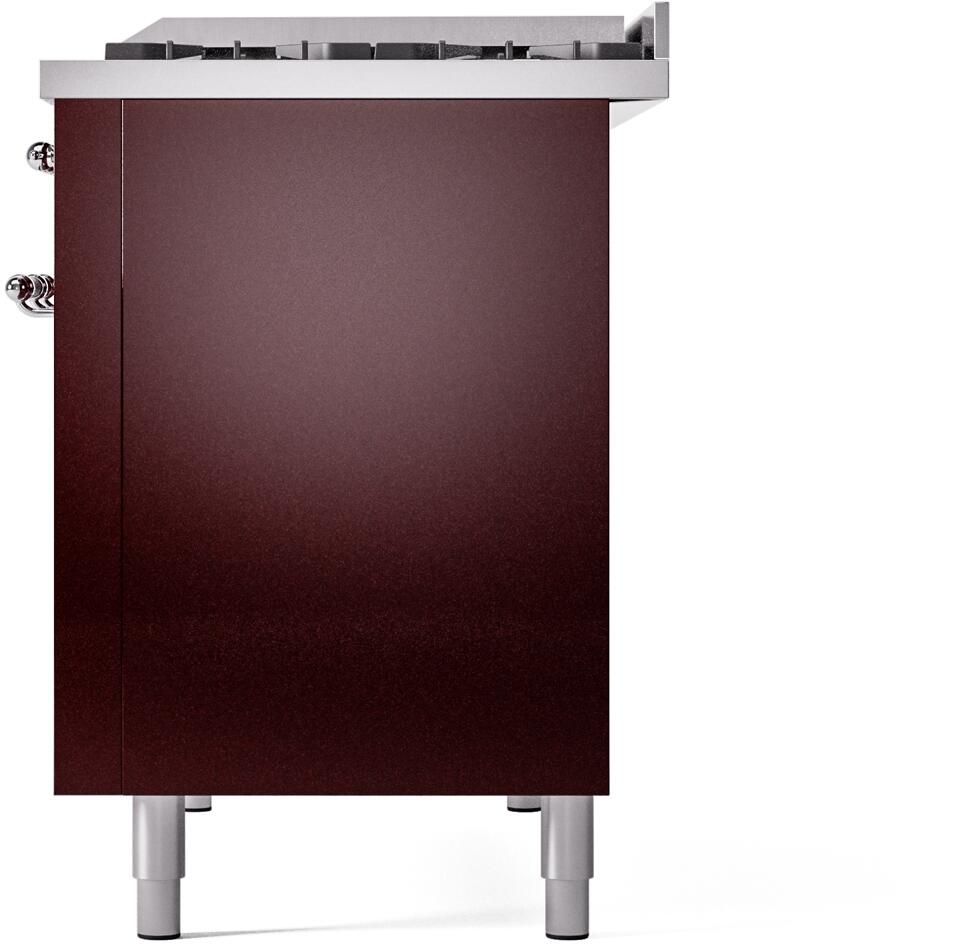 Nostalgie II 48 Inch Dual Fuel Natural Gas Freestanding Range in Burgundy with Chrome Trim