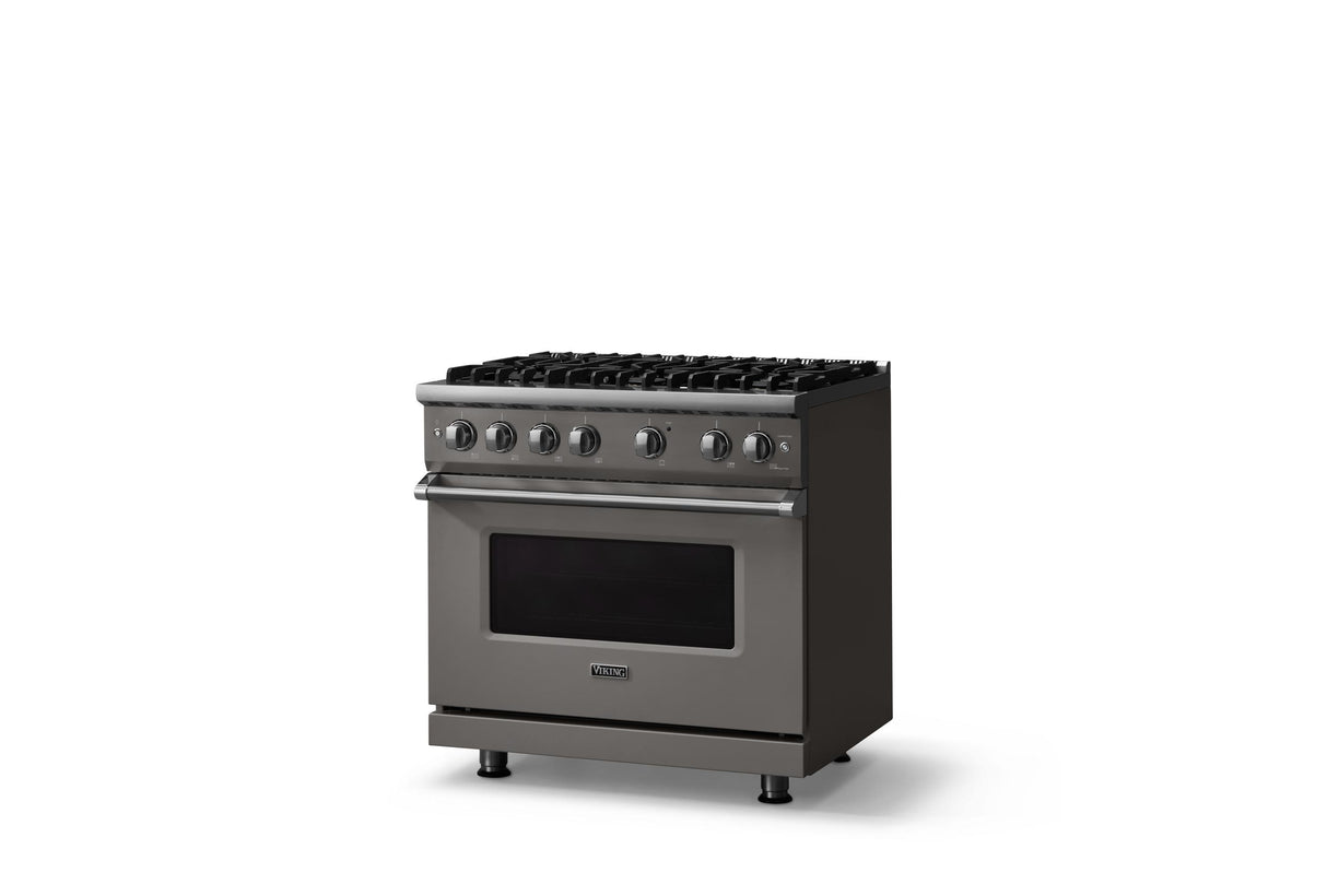 36"W. Sealed Burner Gas Range (Burner: 6b, Finish: Damascus Gray, Trim: Polished Chrome, Fuel: Natural Gas)