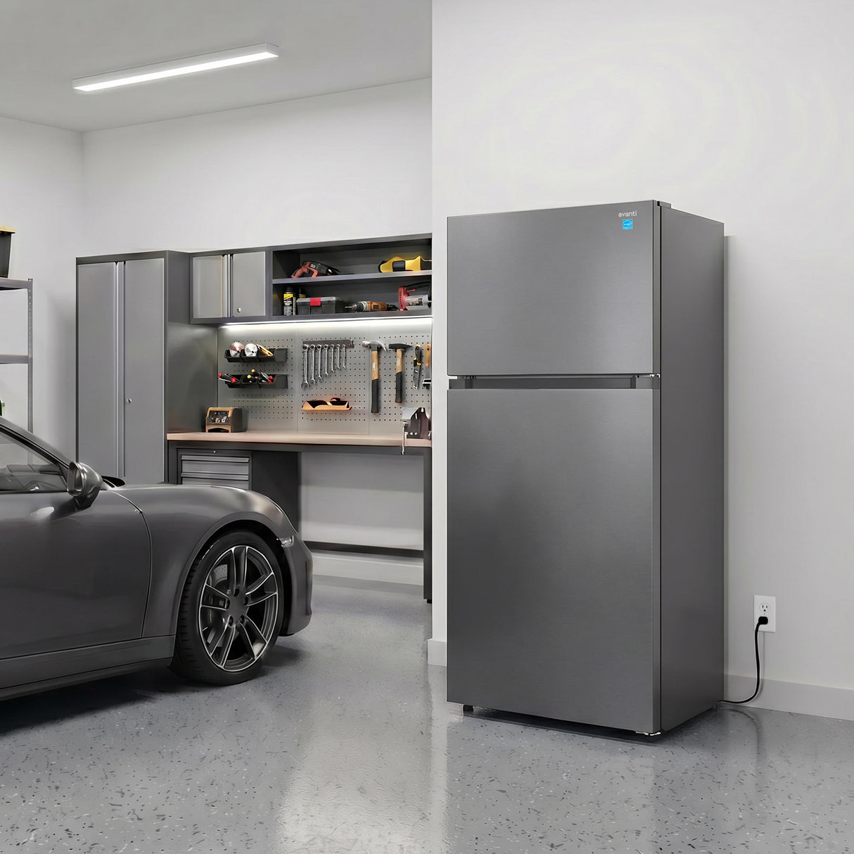 Avanti Frost-Free Apartment Size Garage-Ready Refrigerator, 14.6 cu. ft. Capacity, in Stainless Steel (AVFF146DLJ0SS)