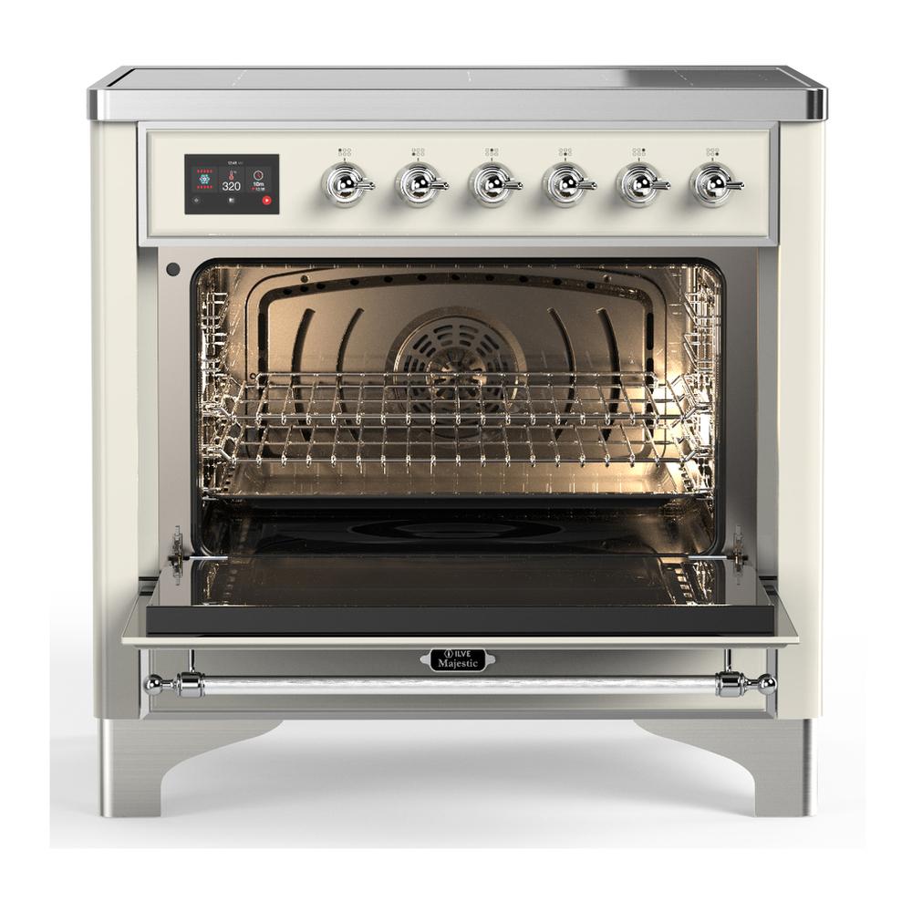 ILVE UMIB36QNR3AWC Majestic III 36 inch Induction Range with 6 Elements, 3.5 cu. ft. Total Oven Capacity (Solid Door, Antique White, Chrome)