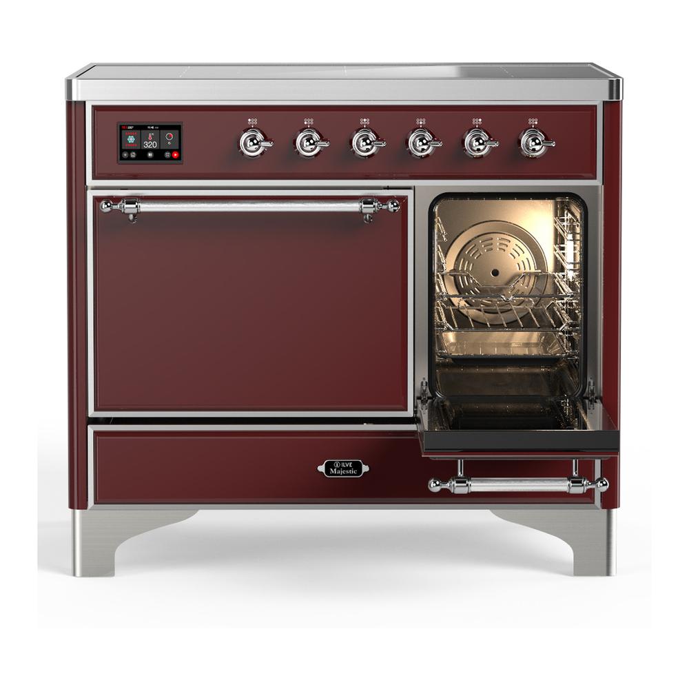 ILVE UMDIB40QNR3BUC Majestic III 40 inch Induction Range with 6 Elements, 3.82 cu. ft. Total Oven Capacity (Solid Door, Burgundy, Chrome)