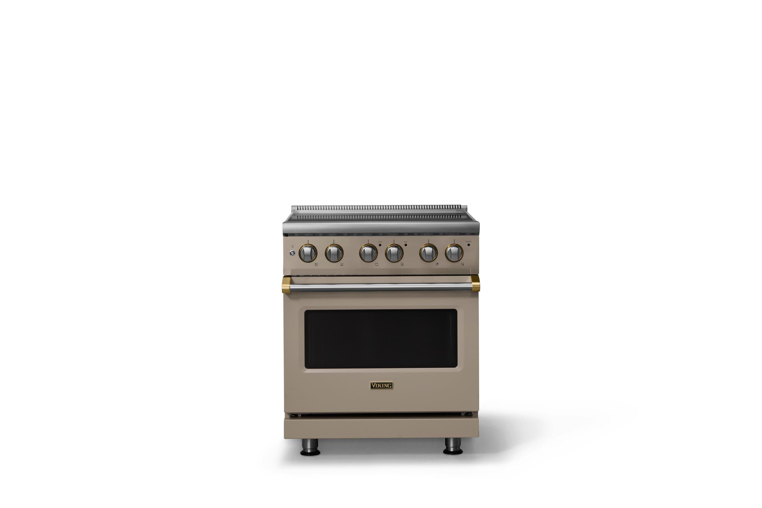 30"W. Electric Range (Finish: Nantucket, Trim: Brushed Brass)
