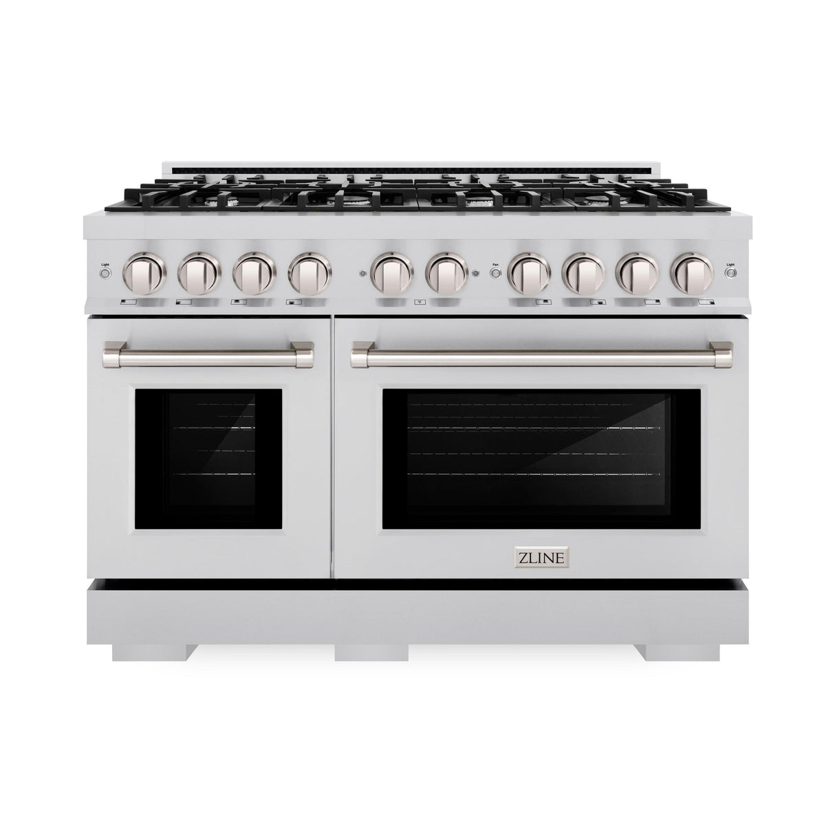ZLINE 48 in. 6.7 cu. ft. Select Double Oven Dual Fuel Range with 8 Burner Gas Cooktop in DuraSnow' Stainless Steel (HDRS-48)