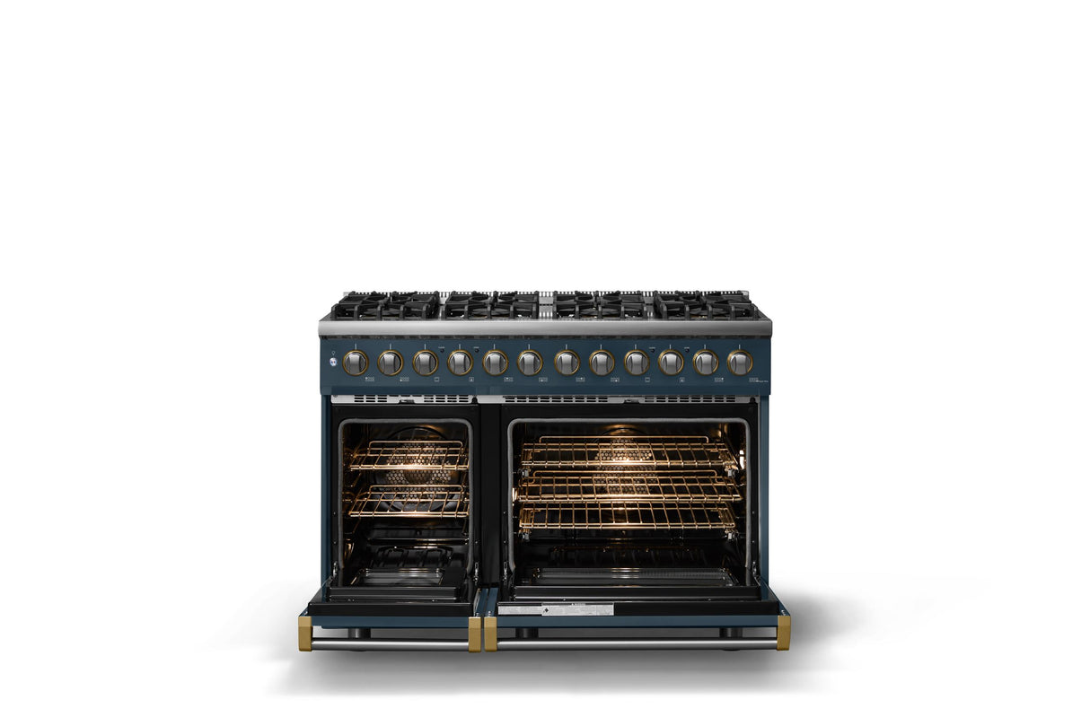 48"W. Dual Fuel Range (Burner: 8b, Finish: Squall, Trim: Brushed Brass, Fuel: Propane)