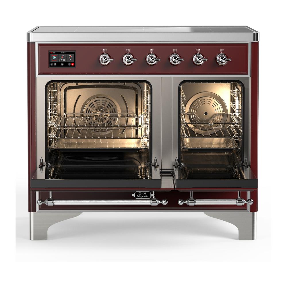 ILVE UMDIB40NR3BUC Majestic III 40 inch Induction Range with 6 Elements, 3.82 cu. ft. Total Oven Capacity (Triple Glass Door, Burgundy, Chrome)