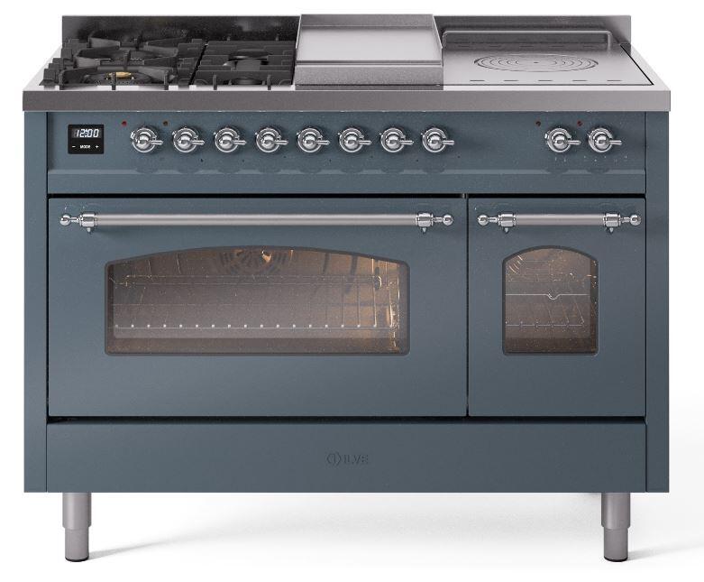Nostalgie II 48 Inch Dual Fuel Liquid Propane Freestanding Range in Blue Grey with Chrome Trim