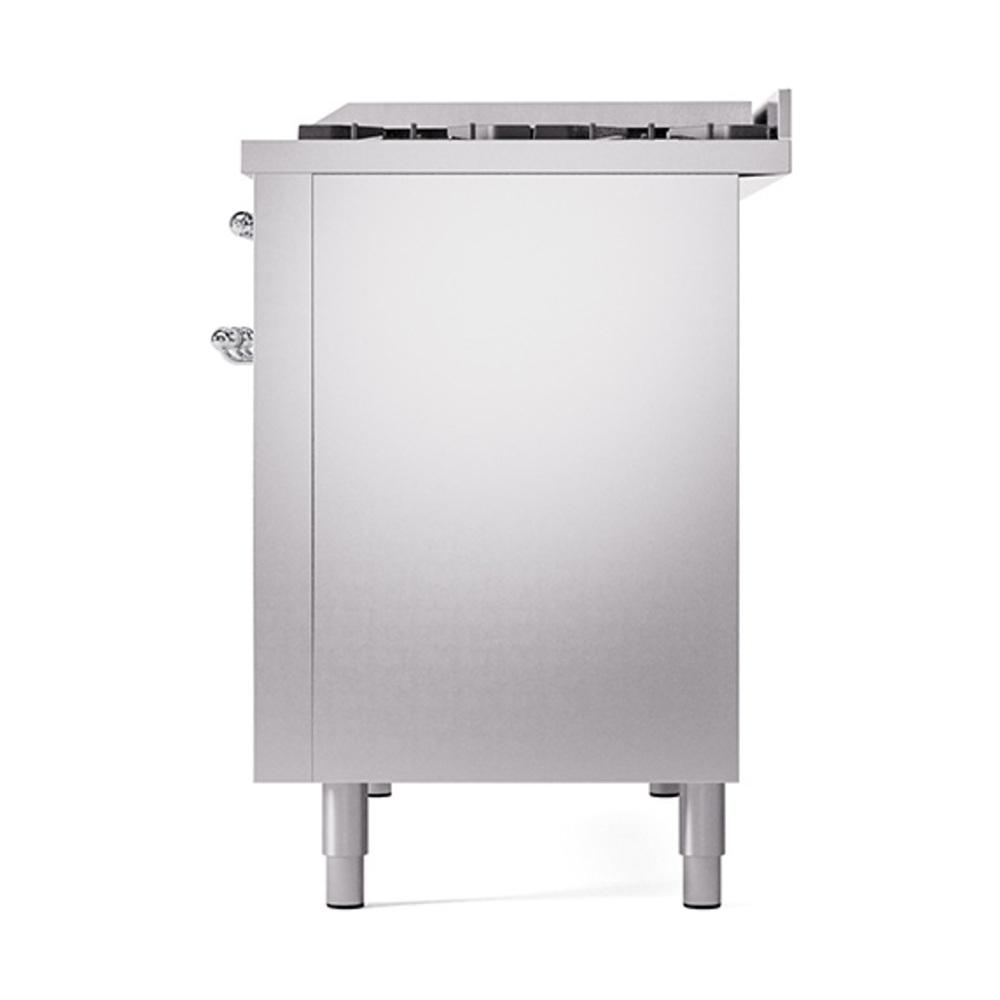 ILVE UN48FQNMPSSCLP Nostalgie II Noblesse 48 inch Dual Fuel Range (8 Sealed Burners + Griddle, Liquid Propane, Solid Door, Stainless Steel, Chrome)