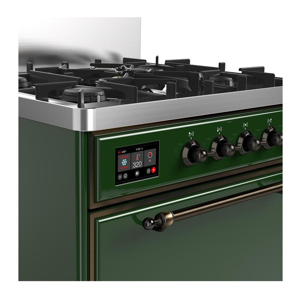 ILVE UM30QNR3EGBLP Majestic III 30 inch Dual Fuel Range with 5 Black Brass Burners, Dual Function Burner up to 25,000 BTU (Liquid Propane, Solid Door, Emerald Green, Burnished)