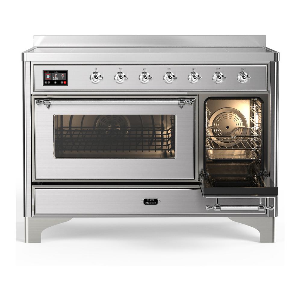 ILVE UMIB48NR3SSC Majestic III 48 inch Induction Range with 6 Elements, 5.02 cu. ft. Total Oven Capacity (Triple Glass Door, Stainless Steel, Chrome)