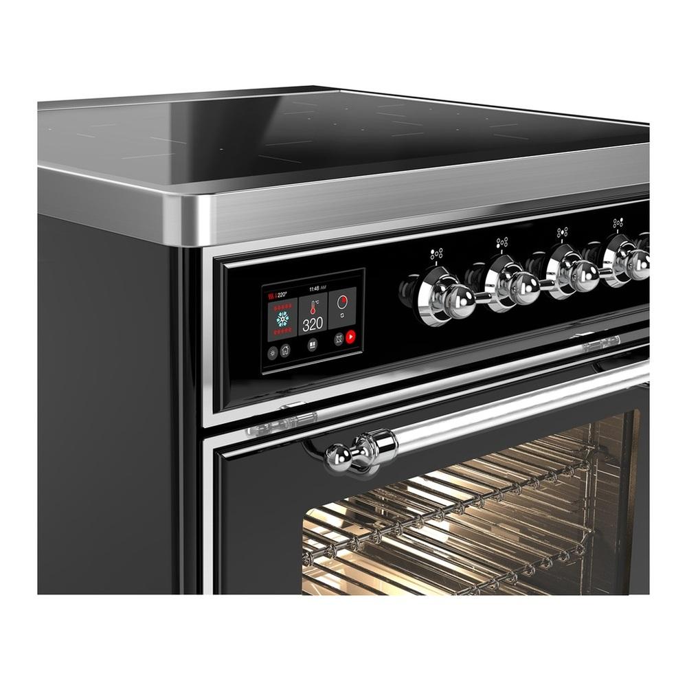 ILVE UMIB30NR3BKC Majestic III 30 inch Induction Range with 4 Elements, 4 cu. ft. Oven Capacity (Triple Glass Door, Glossy Black, Chrome)