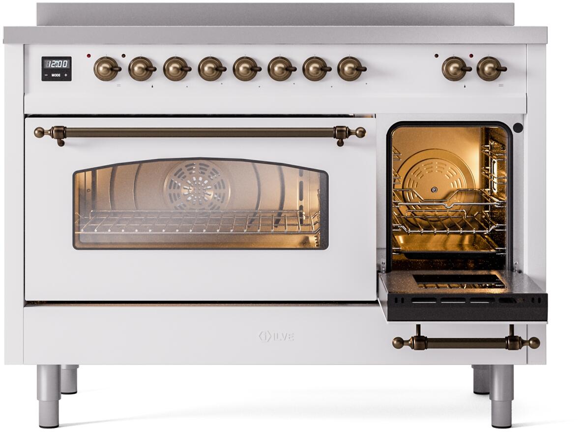 Nostalgie II 48 Inch Electric Freestanding Range in White with Bronze Trim