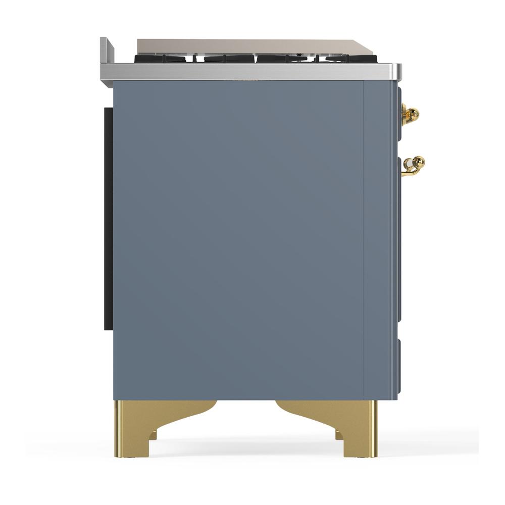 ILVE UMD40FQNR3BGG Majestic III 40 inch Dual Fuel Range with 6 Burners and Griddle, Dual Function Burner up to 25,000 BTU (Natural Gas, Solid Door, Blue Grey, Brass)