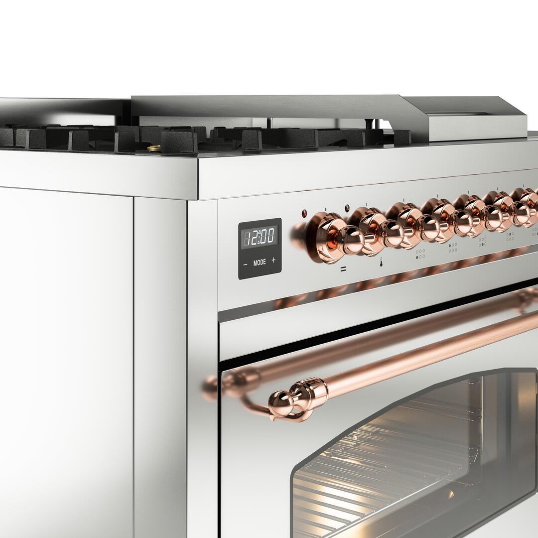 Nostalgie II 48 Inch Dual Fuel Natural Gas Freestanding Range in Stainless Steel with Copper Trim