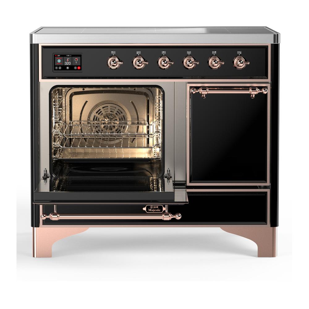 ILVE UMDIB40QNR3BKP Majestic III 40 inch Induction Range with 6 Elements, 3.82 cu. ft. Total Oven Capacity (Solid Door, Glossy Black, Copper)